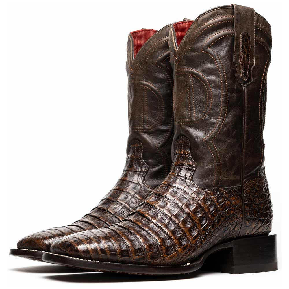 Tucson Genuine Caiman Belly Skin Aged Brown Cowboy Boot | Marco Di Milano Western Boots