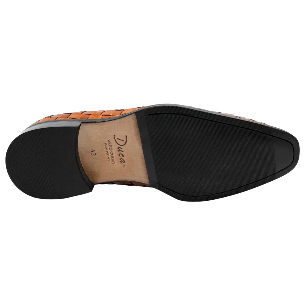 DUCA Tirrenea Cognac Men's Italian Woven Leather Tassel Loafers