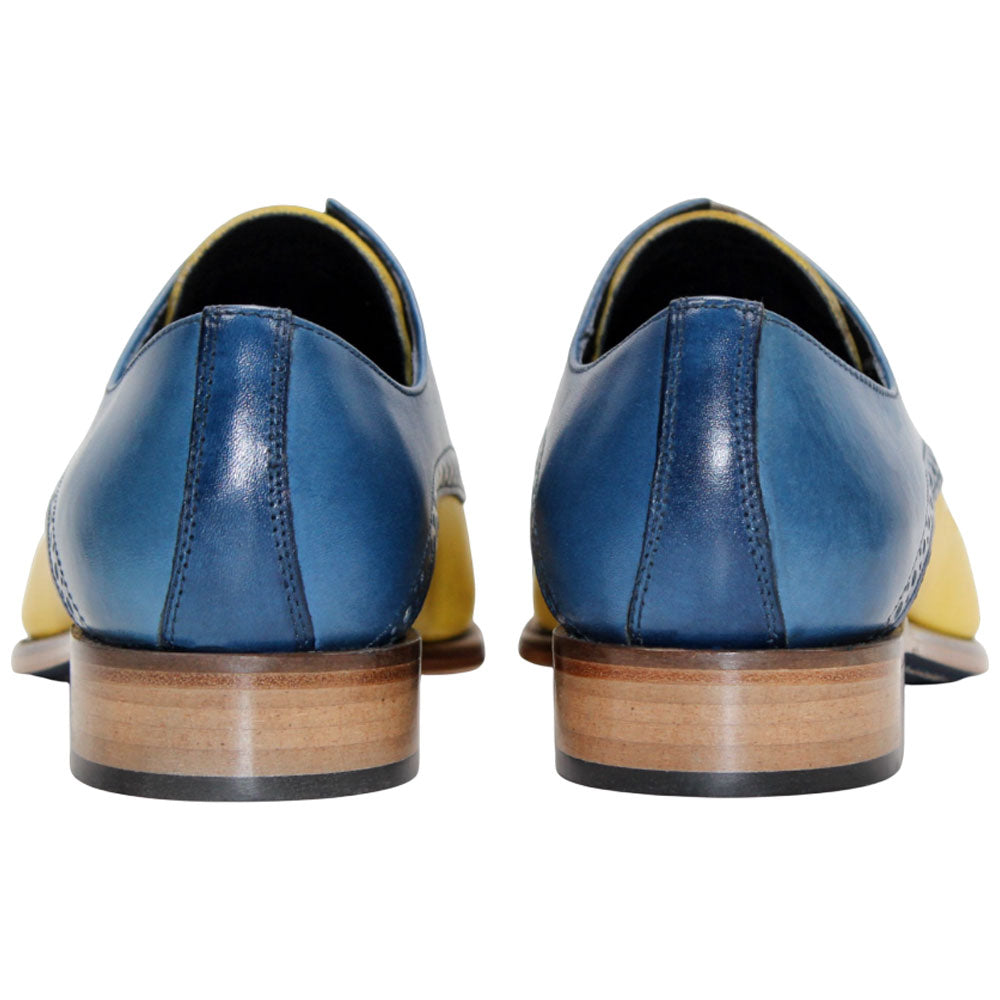 Duca Lombardi Men's Ocean Blue/Yellow Calf-Skin Leather Oxfords Shoes
