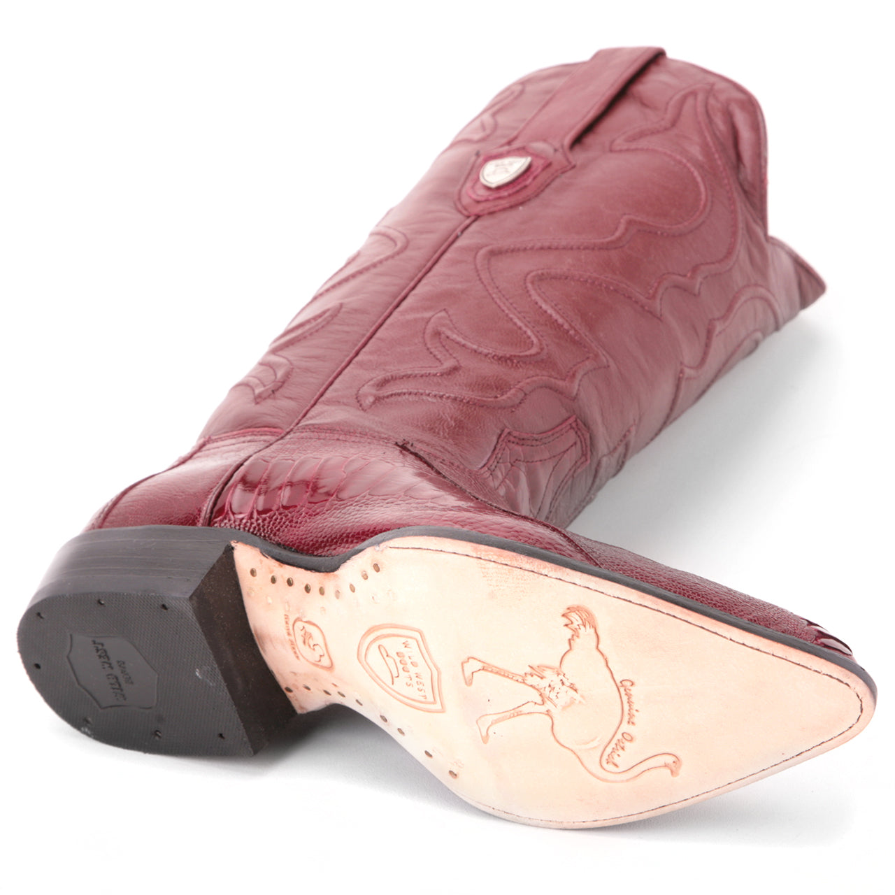 Wild West Burgundy Genuine Ostrich Skin Boots