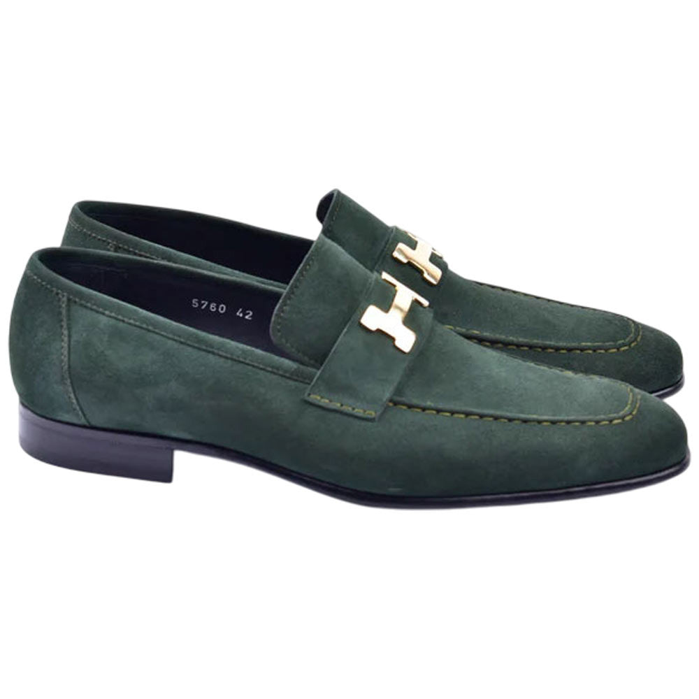 Corrente Green Suede Chic Leather Loafers for Men - shoeclassix.com