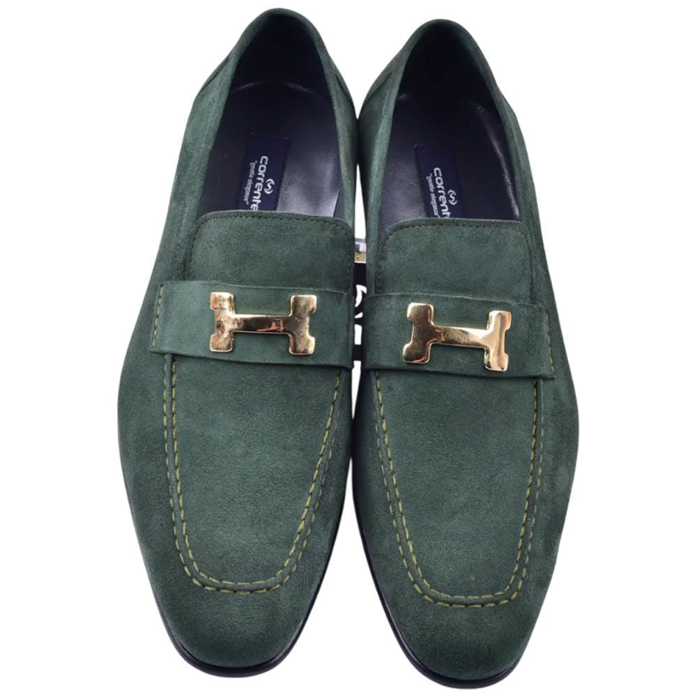 Corrente Green Suede Chic Leather Loafers for Men - shoeclassix.com