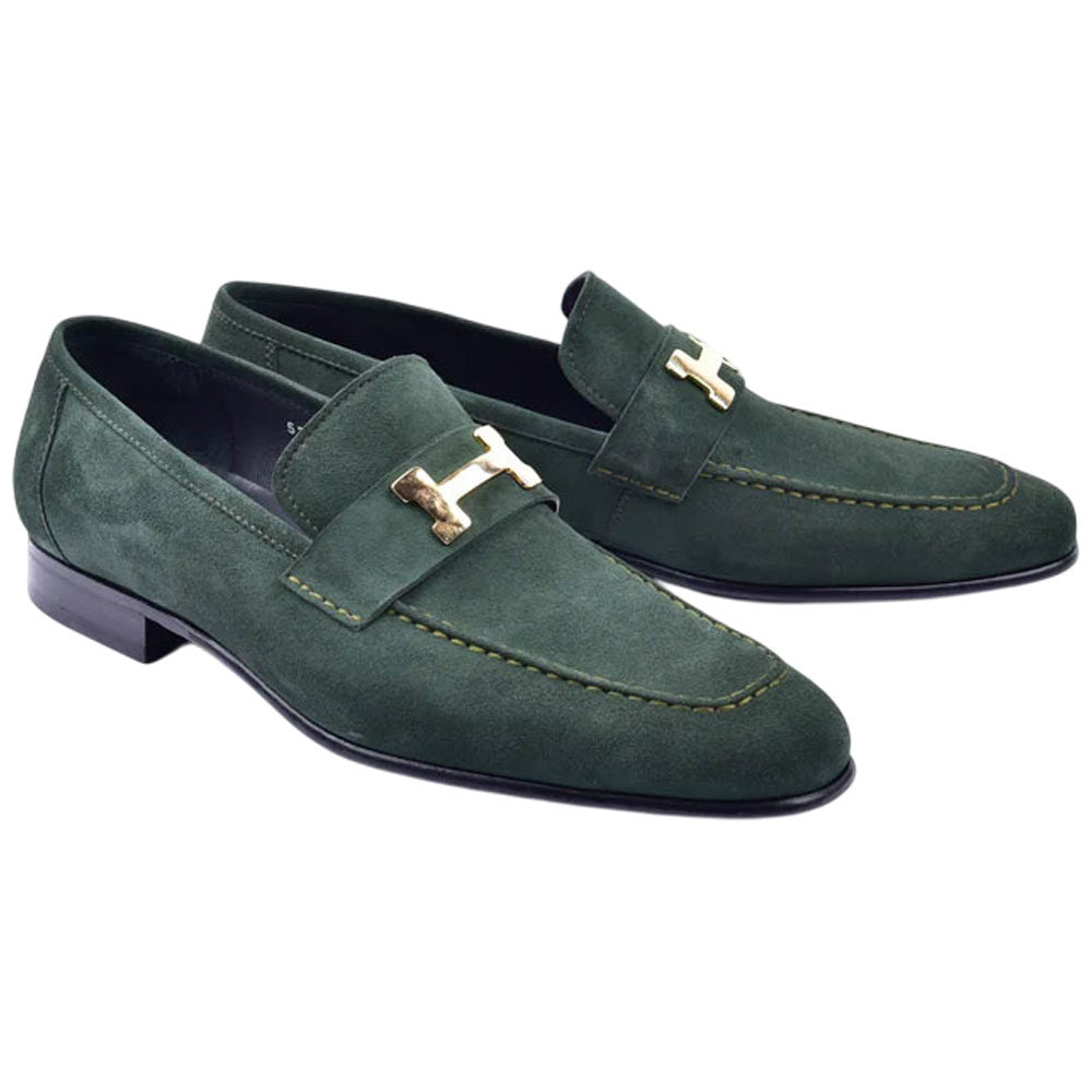Corrente Green Suede Chic Leather Loafers for Men - shoeclassix.com