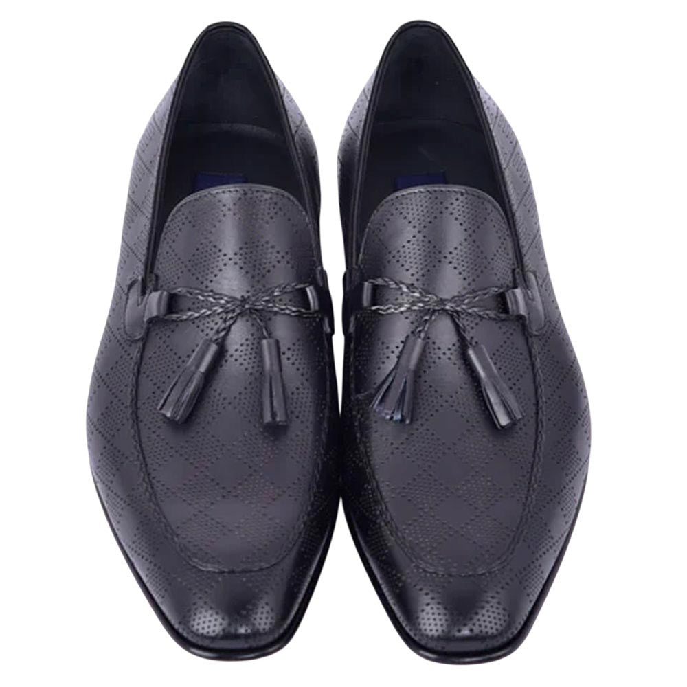 Corrente Men’s Black Almond Toe Tassel Loafer - shoeclassix.com