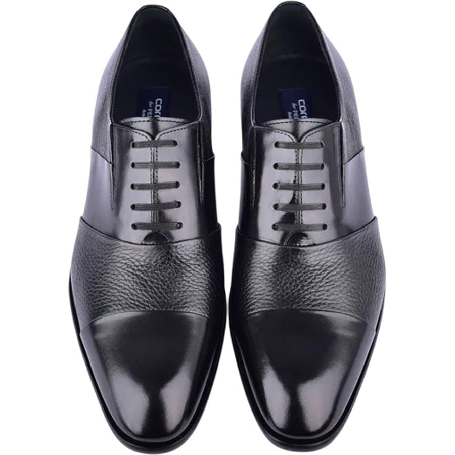 Corrente Men’s Black Deer Skin Leather Tie - Less Cap Toe Slip - On Loafer - shoeclassix.com