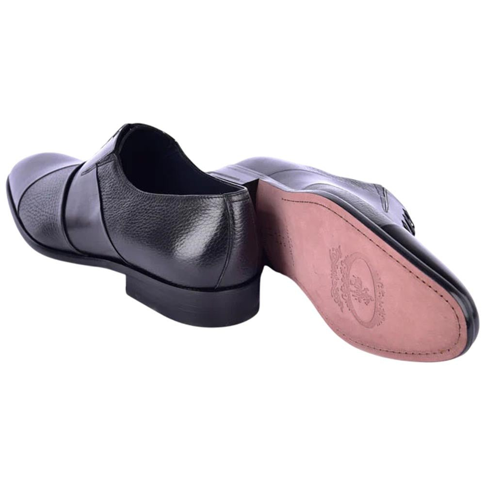Corrente Men’s Black Deer Skin Leather Tie - Less Cap Toe Slip - On Loafer - shoeclassix.com