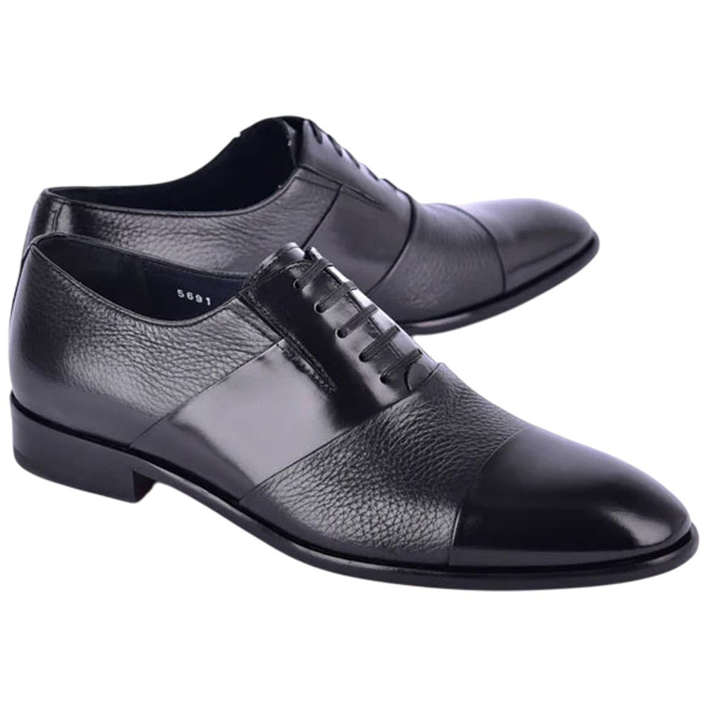 Corrente Men’s Black Deer Skin Leather Tie - Less Cap Toe Slip - On Loafer - shoeclassix.com