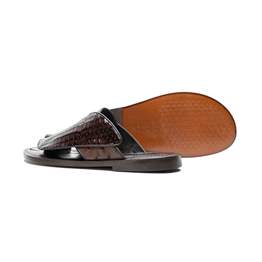 Corrente Men’s Brown Croco Print Ostrich Leather Open Toe Sandal - shoeclassix.com