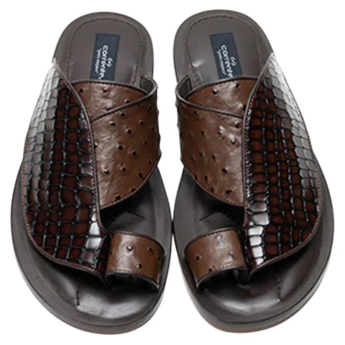 Corrente Men’s Brown Croco Print Ostrich Leather Open Toe Sandal - shoeclassix.com