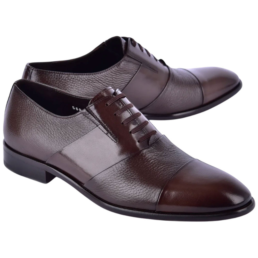 Corrente Men’s Brown Deer Skin Leather Tie - Less Cap Toe Slip - On Loafer - shoeclassix.com