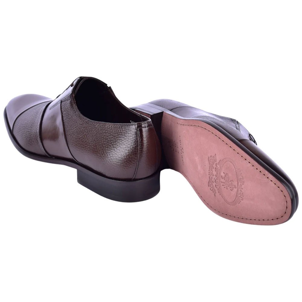 Corrente Men’s Brown Deer Skin Leather Tie - Less Cap Toe Slip - On Loafer - shoeclassix.com