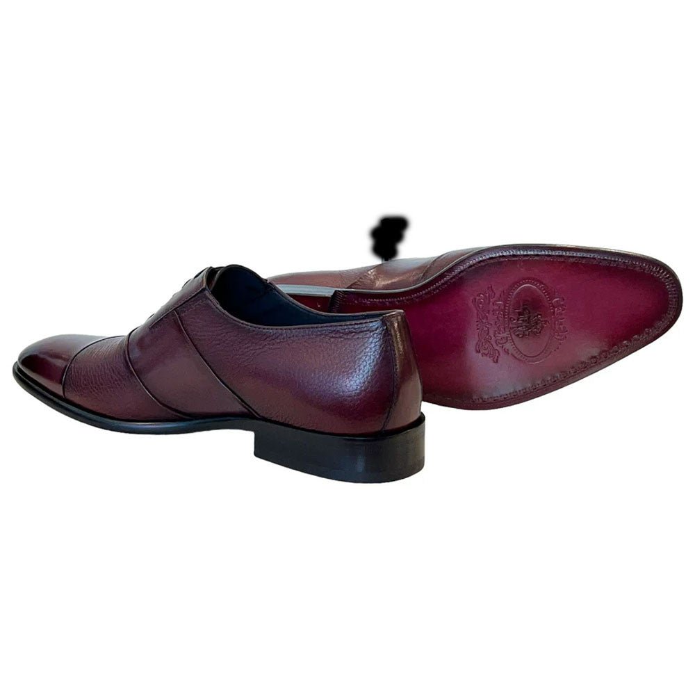Corrente Men’s Burgundy Deer Skin Leather Tie - Less Cap Toe Slip - On Loafer - shoeclassix.com