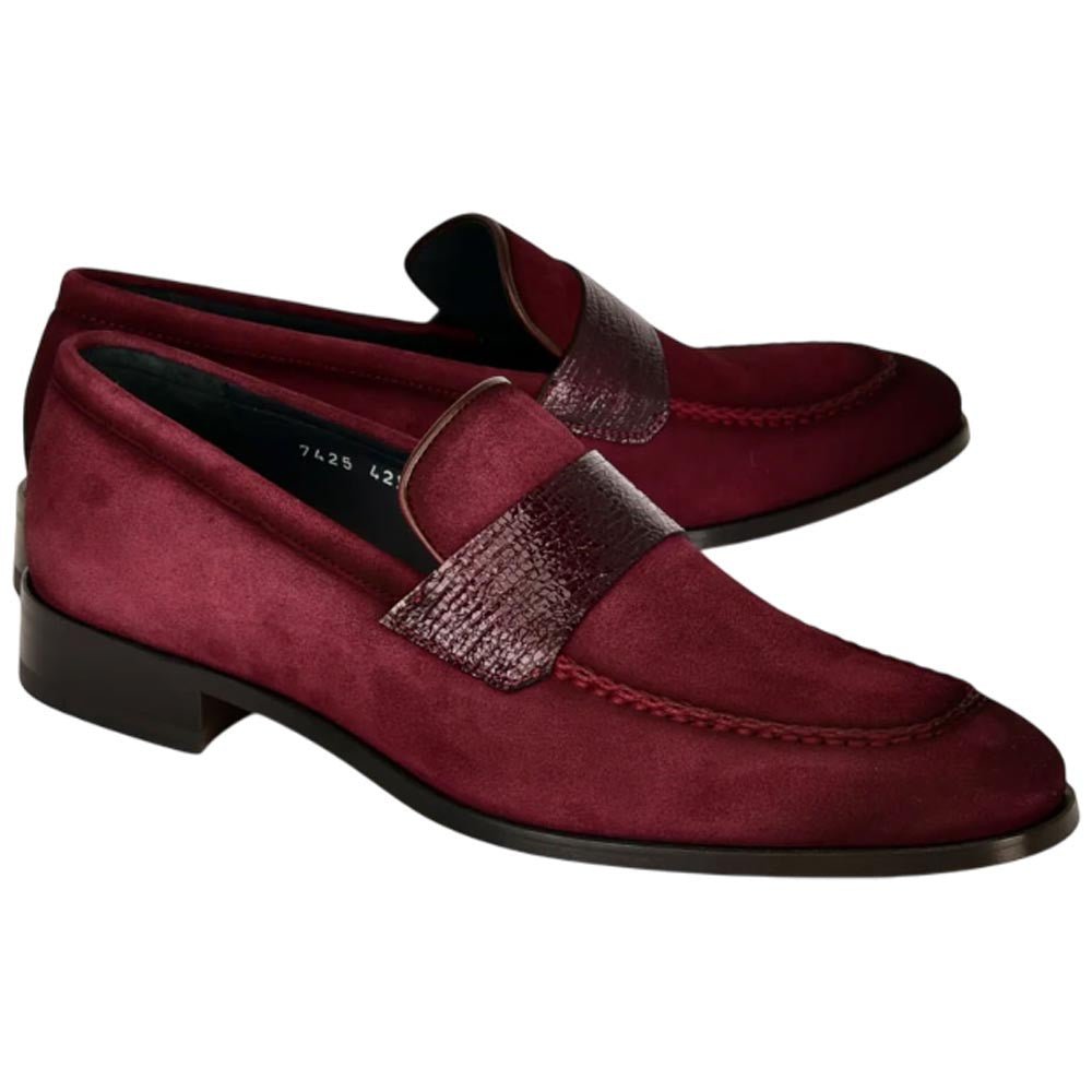 Corrente Men’s Burgundy Suede with Vita Leather Vamp Almond Toe Loafer - shoeclassix.com