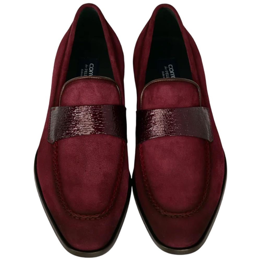Corrente Men’s Burgundy Suede with Vita Leather Vamp Almond Toe Loafer - shoeclassix.com