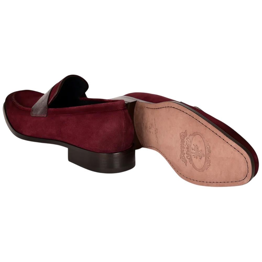 Corrente Men’s Burgundy Suede with Vita Leather Vamp Almond Toe Loafer - shoeclassix.com