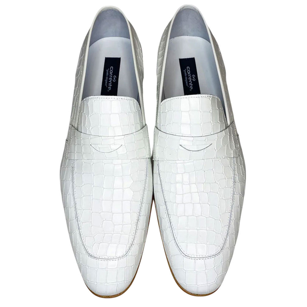 Corrente Men’s Crocodile Embossed White Almond Toe Loafer - shoeclassix.com