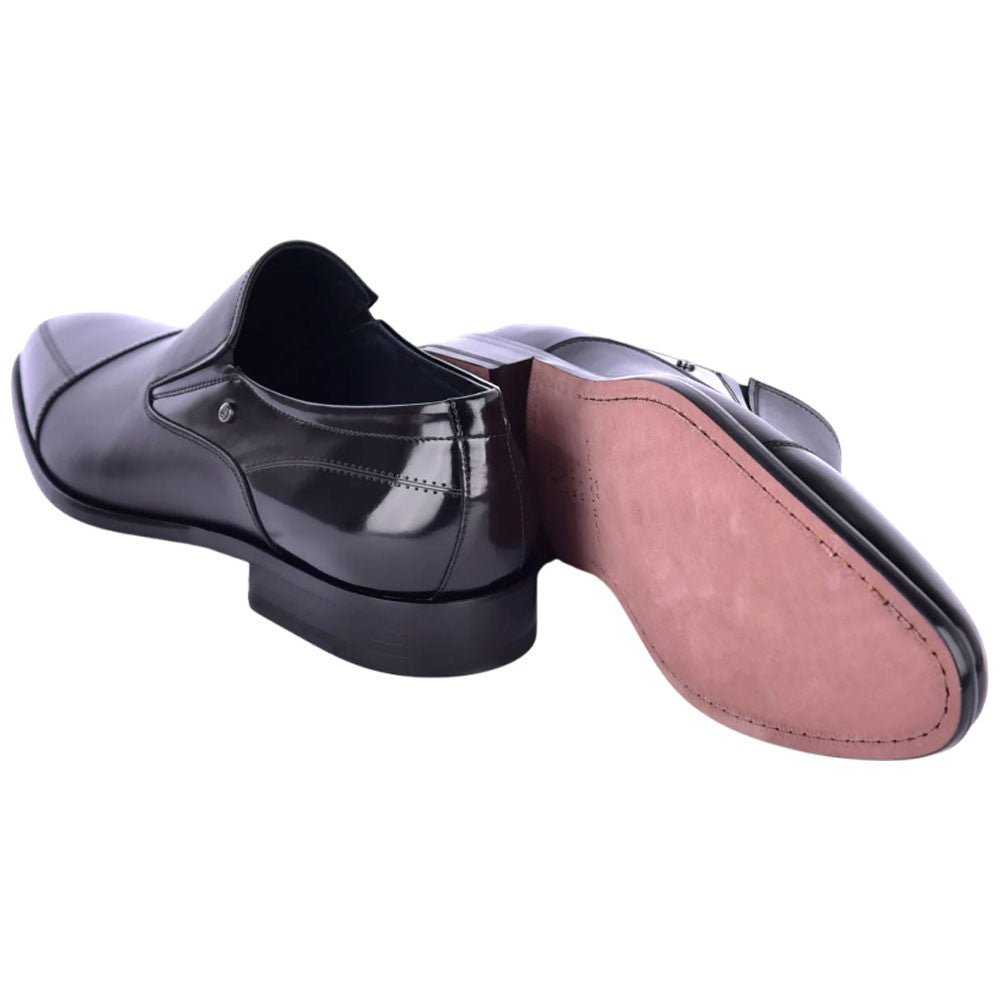 Corrente Men’s Deer and Calfskin Black Cap Toe Leather Sole Loafer - shoeclassix.com