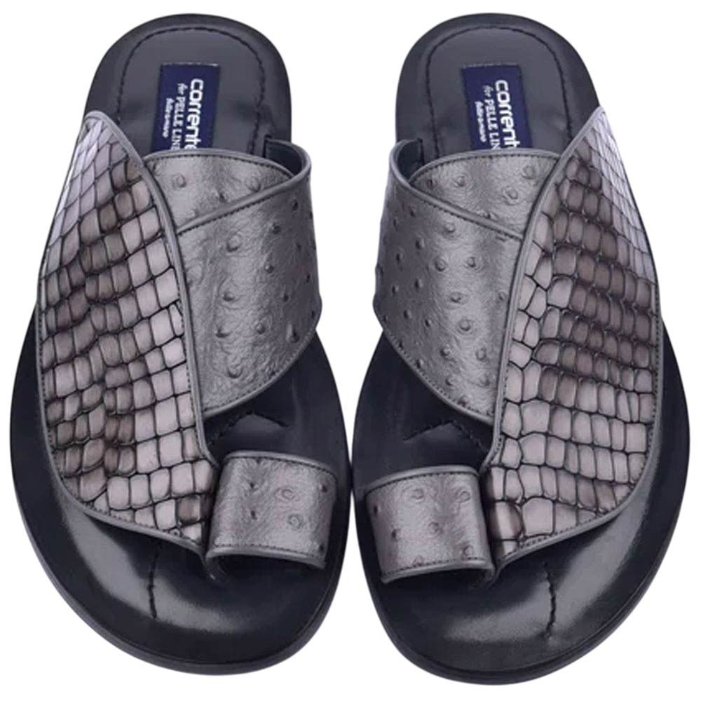 Corrente Men’s Grey Croco Print Ostrich Open Toe Leather Sandal - shoeclassix.com