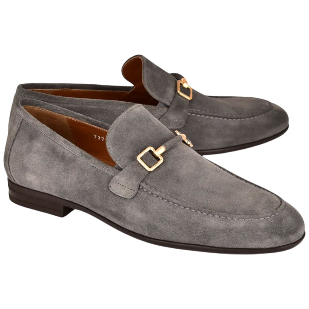 Corrente Men’s Grey Soft Suede Leather Buckle Round Toe Loafer - shoeclassix.com