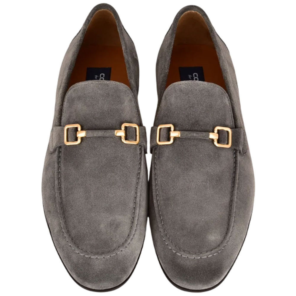 Corrente Men’s Grey Soft Suede Leather Buckle Round Toe Loafer - shoeclassix.com