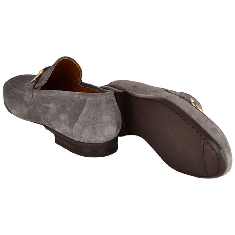 Corrente Men’s Grey Soft Suede Leather Buckle Round Toe Loafer - shoeclassix.com
