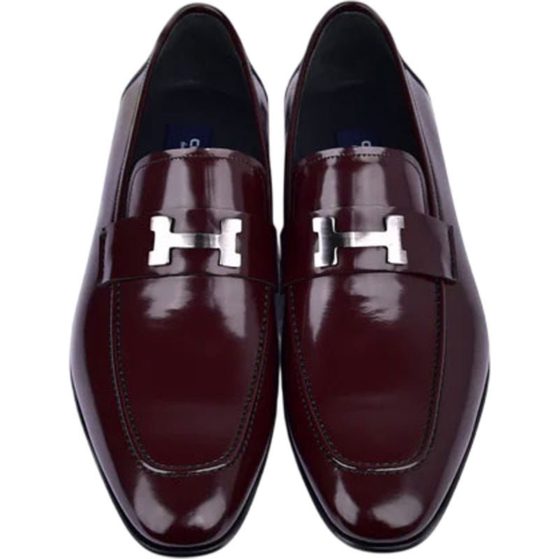 Corrente Men’s H Buckle French Calfskin Burgundy Almond Toe Loafer - shoeclassix.com