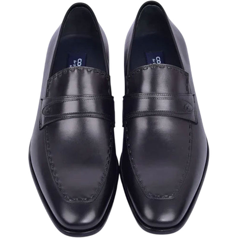 Corrente Men’s High Vamp Buffalo Leather Black Almond Toe Loafer - shoeclassix.com