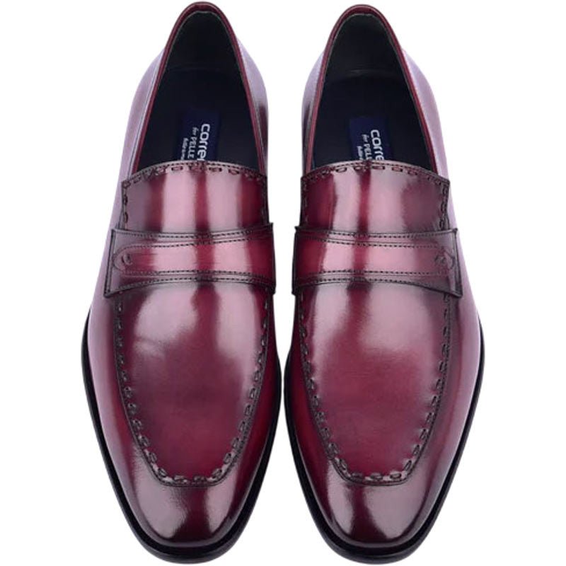 Corrente Men’s High Vamp Buffalo Leather Cordovan Almond Toe Loafer - shoeclassix.com
