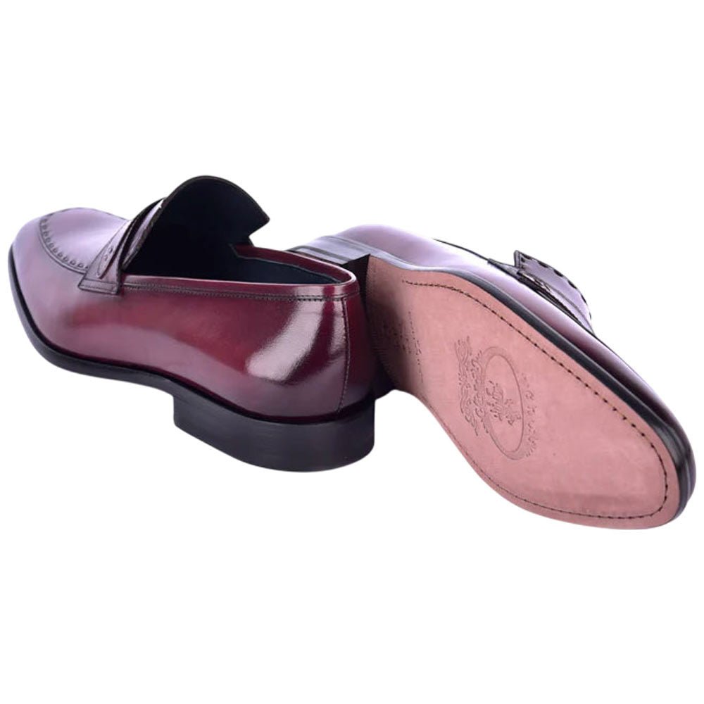 Corrente Men’s High Vamp Buffalo Leather Cordovan Almond Toe Loafer - shoeclassix.com