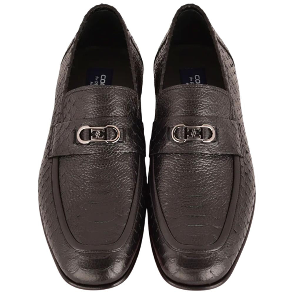 Corrente Men’s Low Cut Black Python Leather Round Toe Loafer - shoeclassix.com