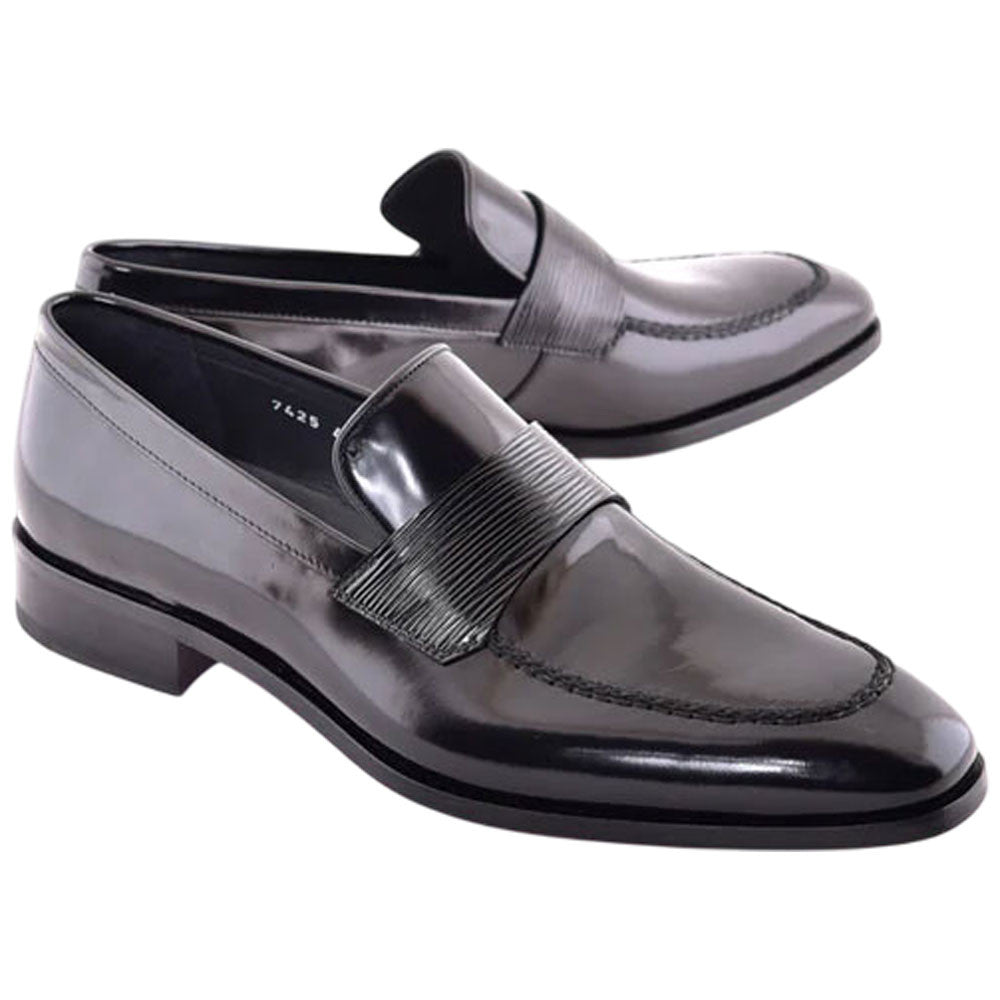 Corrente Men’s Luxe Leather Black Capt Toe Loafer - shoeclassix.com