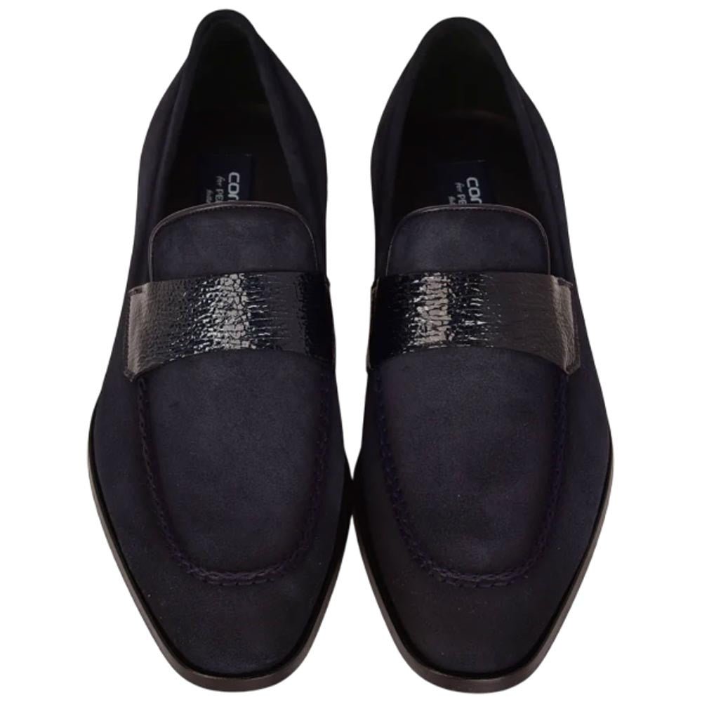 Corrente Men’s Navy Suede with Vita Leather Vamp Almond Toe Loafer - shoeclassix.com