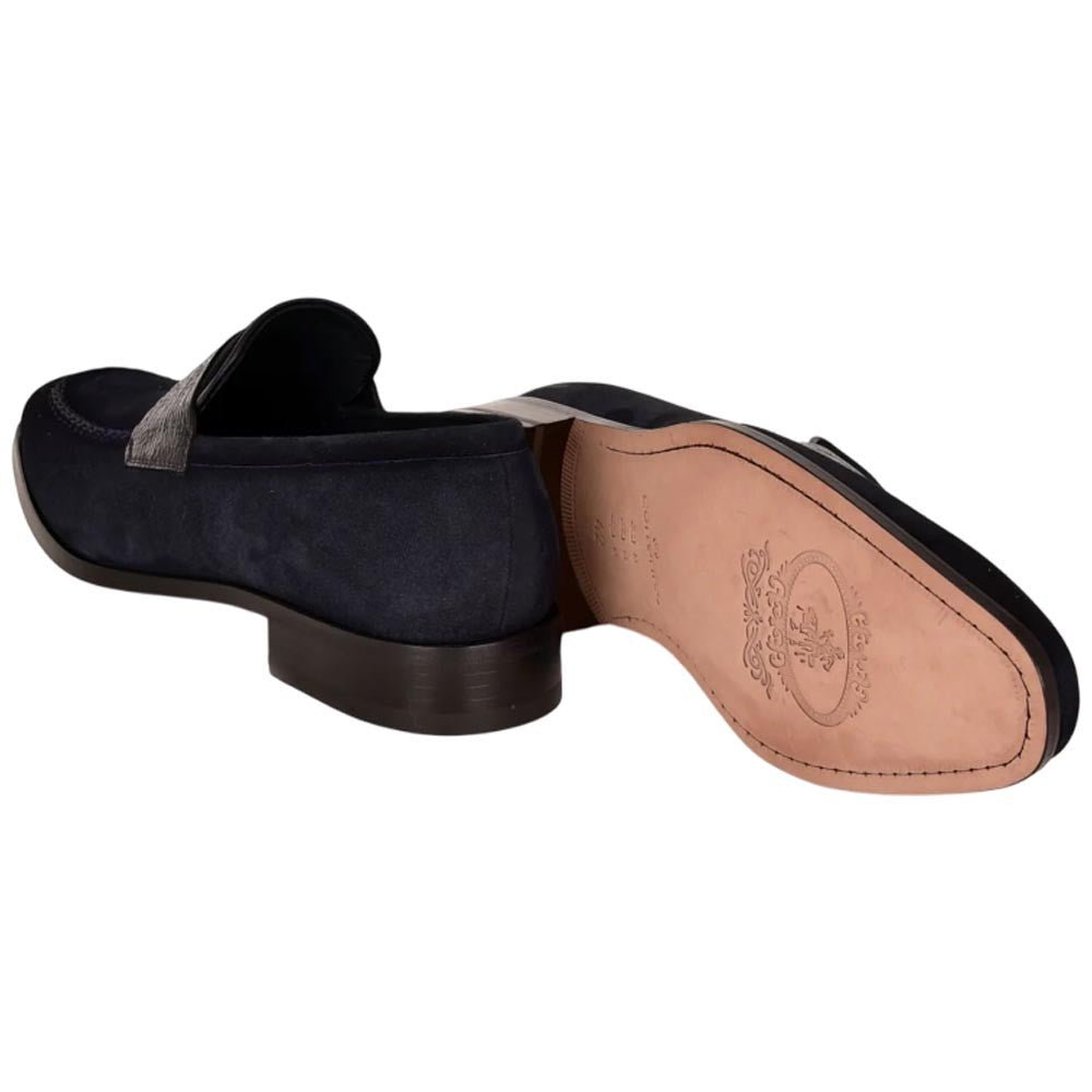 Corrente Men’s Navy Suede with Vita Leather Vamp Almond Toe Loafer - shoeclassix.com