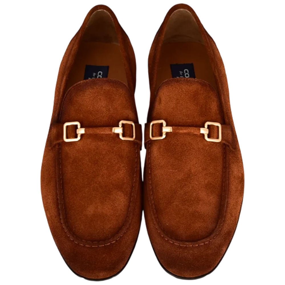 Corrente Men’s Tan Soft Suede Leather Buckle Round Toe Loafer - shoeclassix.com