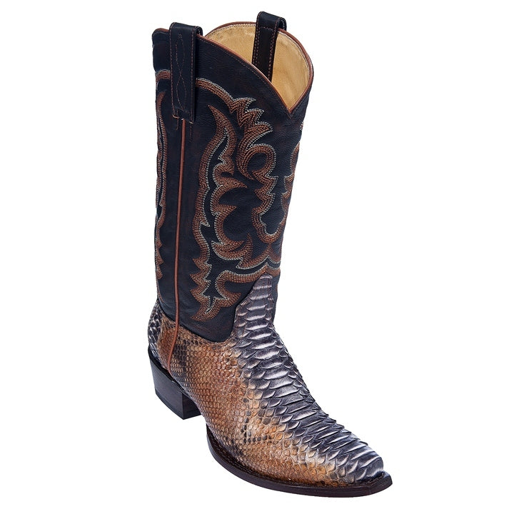 Los Altos Men's Cognac Genuine Python Snakeskin Snip Toe Boots