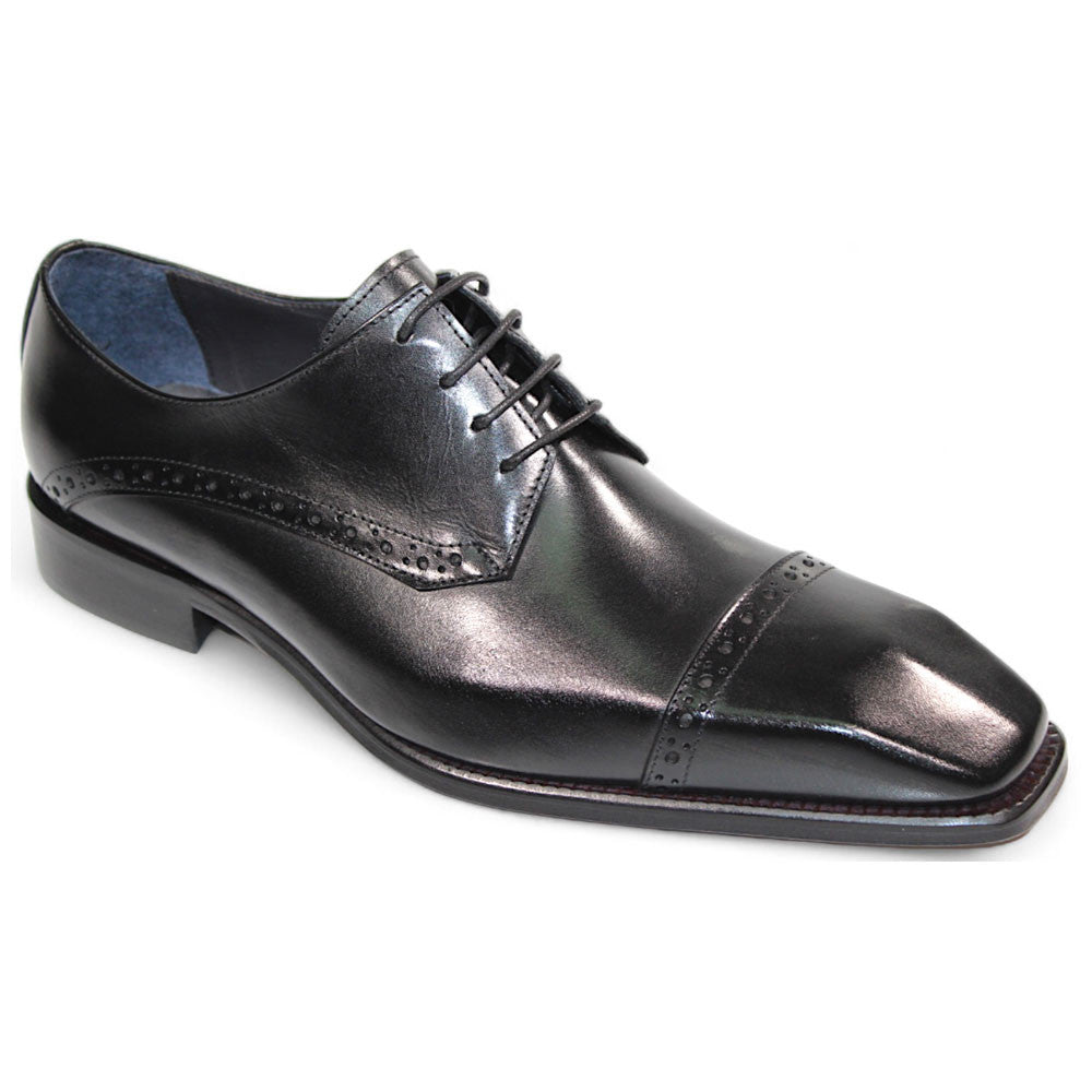 Duca Lombardi Men's Black Calf-Skin Leather Oxfords Shoes