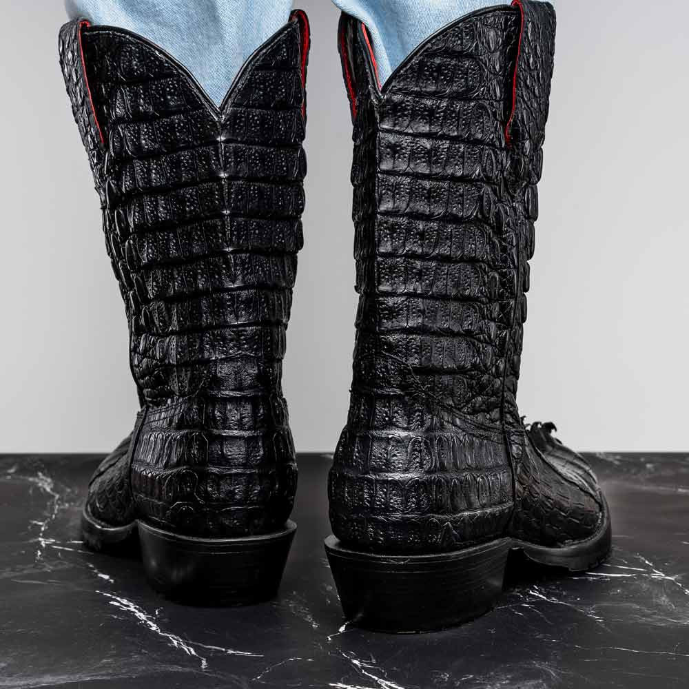 Marlboro Genuine Hornback Caiman Skin Black Cowboy Boot | Marco Di Milano Western Boots