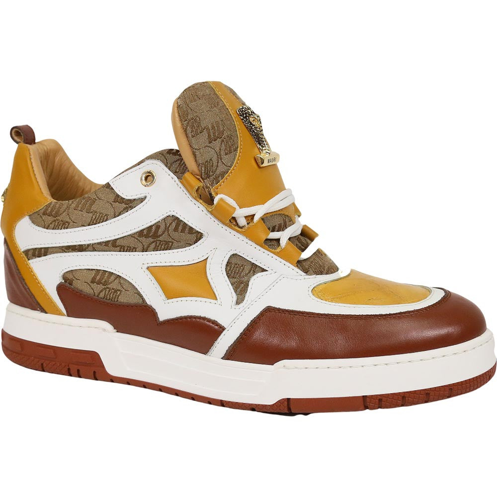 Mauri Abstract Men's Gold / Toffee / White / Beige Exotic Crocodile / Fabric / Nappa Leather Casual Sneaker