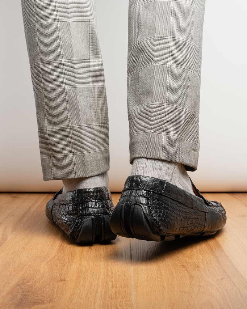 Marco Di Milano Parma Black Caiman Belly Bit Driving Loafers