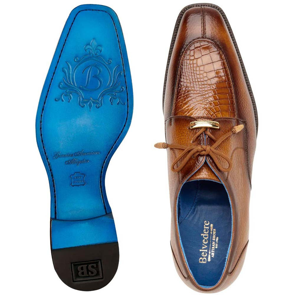 Belvedere Primo Almond Safari Men’s Alligator & Pebble Grain Calf Lace-Up Shoes