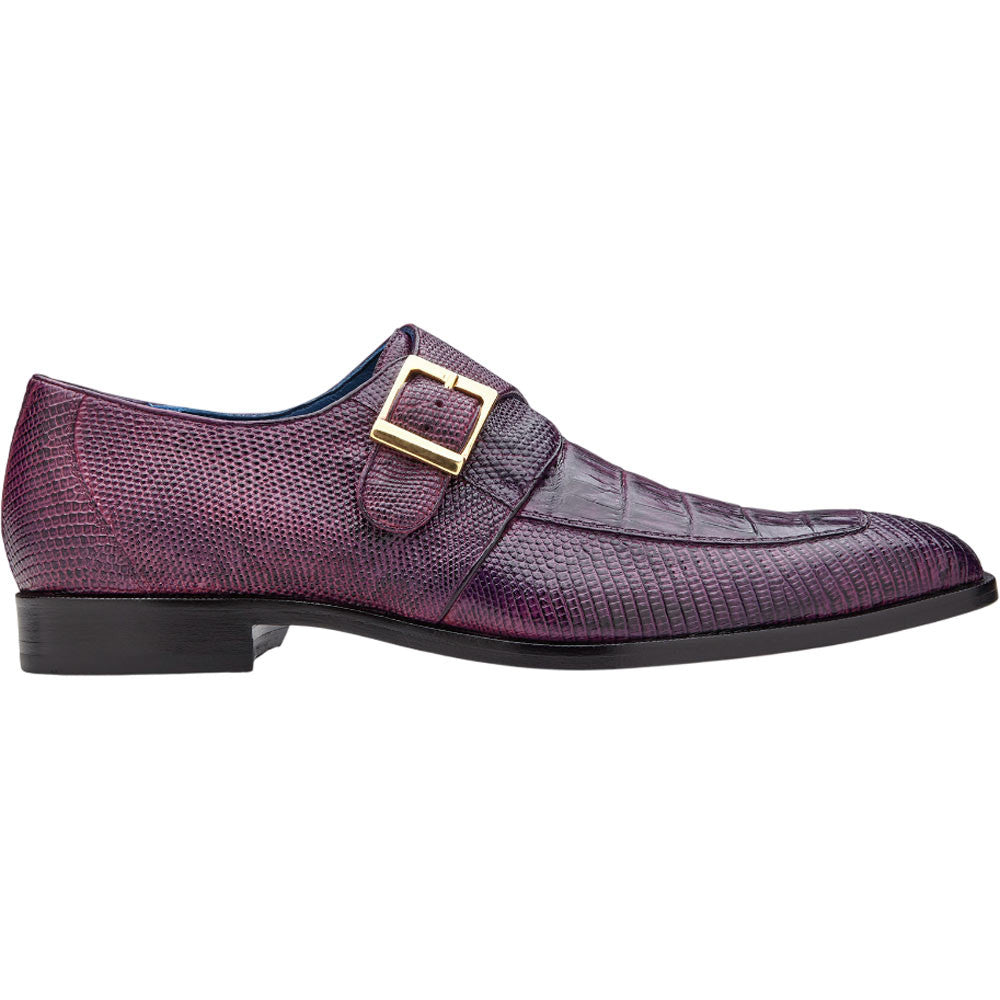 Belvedere Pablo Purple Men’s Genuine Caiman & Lizard Monk Strap Shoes