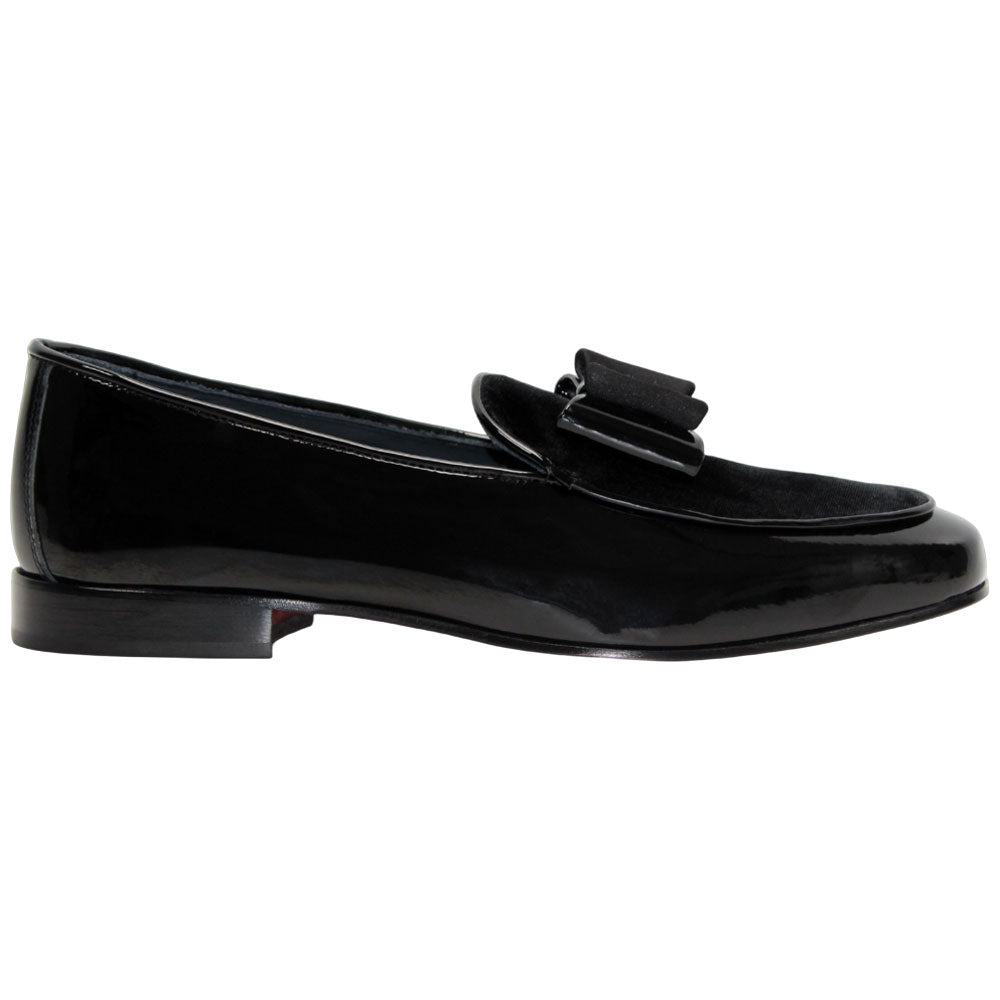 Duca Amalfi Black Patent Leather & Velvet With Silk Bow Dress Shoes