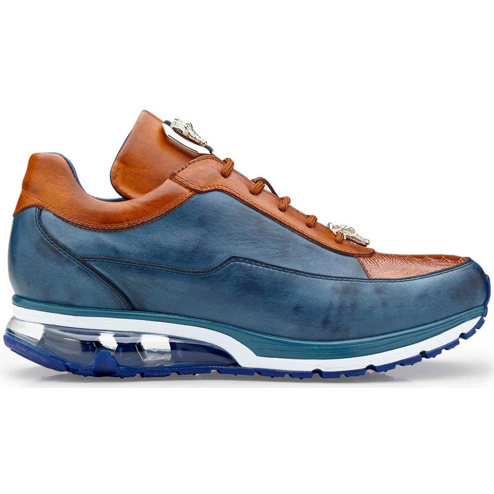 Belvedere Flash Antique Blue Safari/Almond Ostrich & Calfskin Sneakers