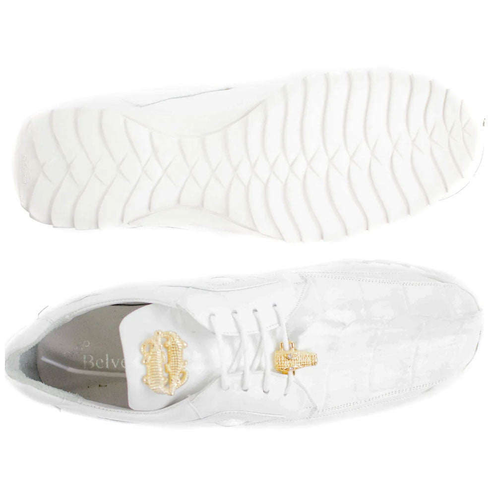 Belvedere Men's Vasco White Hornback Crocodile Skin Sneaker