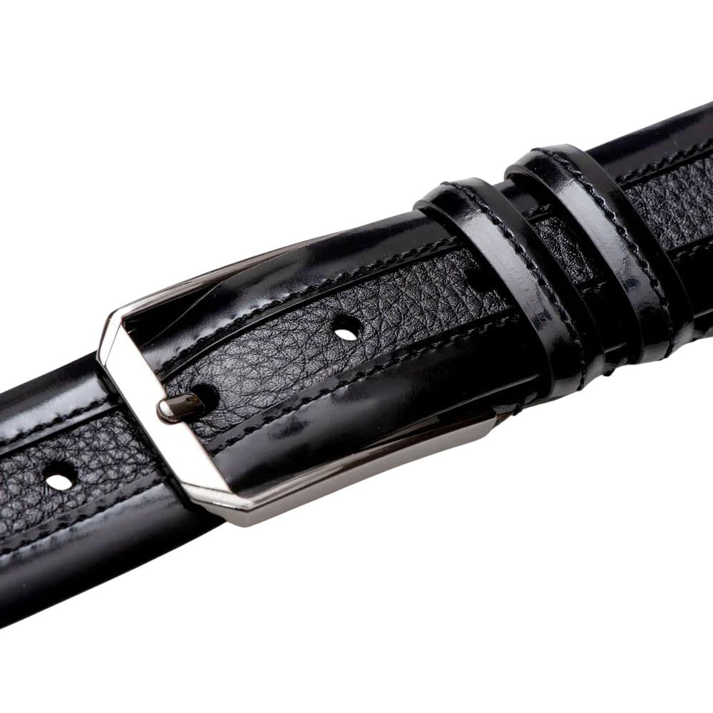 Mezlan Men's Hi-Shine Cordovan & Deerskin Belt in Black