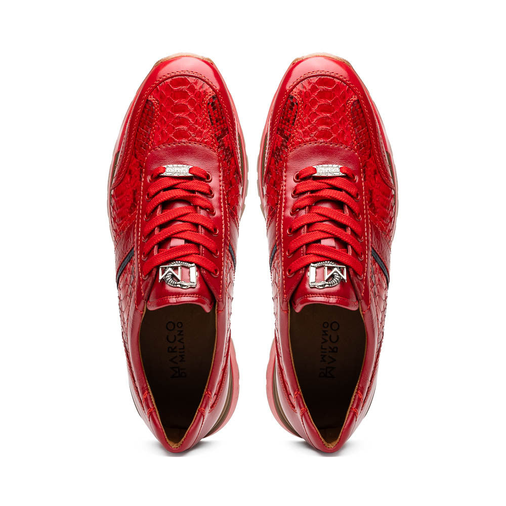 Marco Di Milano BRESCIA Red Hand-Painted Python & Calfskin Sneakers
