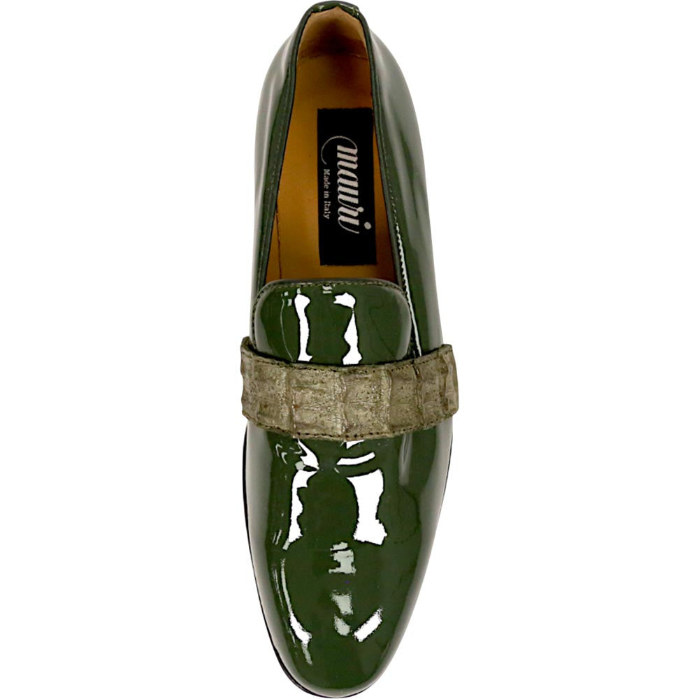 Mauri Elegante Men's Emerald Green Exotic Hornback / Patent Leather Slip-On Loafer
