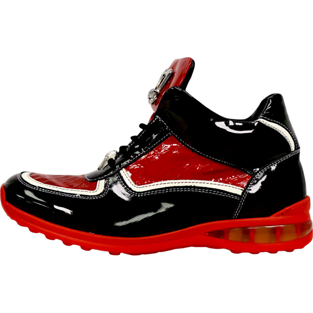 Mauri Quick Men's Black / Red Baby Crocodile / Patent Leather High-Top Sneakers