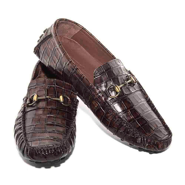 Sigotto Uomo Brown Leather Gator Print Loafer with Leather Sole