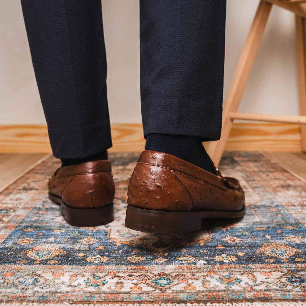 Ferrioni Kango Tabac Men’s Genuine Ostrich Moc Toe Bit Loafers | Marco Di Milano